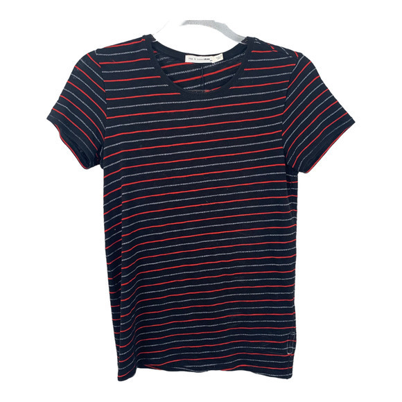 Rag & Bone Striped T-shirt Blue and Red Striped Sz S - Picture 1 of 5